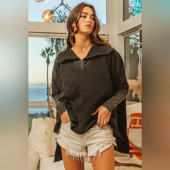 BiBi Vintage Washed Quilted Half Zip Top - Picture 9 of 14